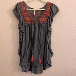 Free People Embroidered Short Sleeve Tunic